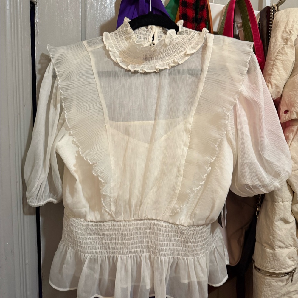 Elegant White Ruffled Women's Top